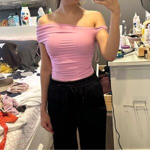 zara pink off shoulder asymmetrical top